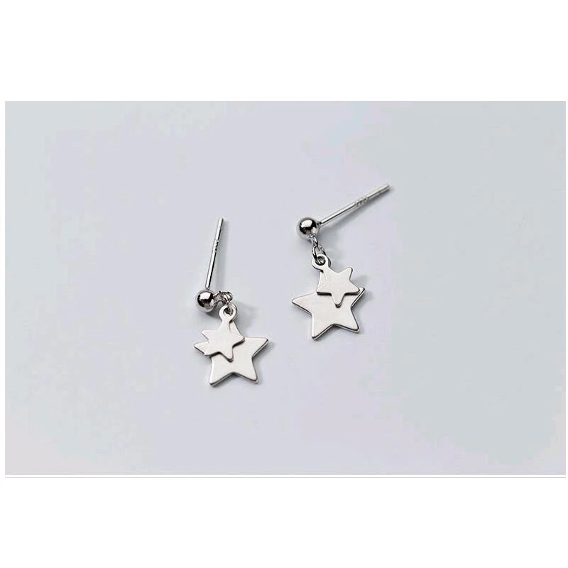 1 Pair Silver Trustdavis, Настоящее серебро 925 пробы, лист звезды, серьги-гвоздики, подарок для женщин, подростков, девочек, детей, леди, ювелирное изделие DA186 - Окраска металла: 1 Pair Silver