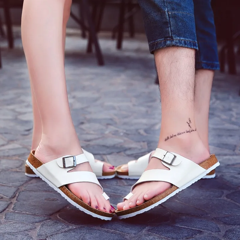 Флип флоп мужская кожаная обувь унисекс из пробкового дерева пляжные шлепанцы