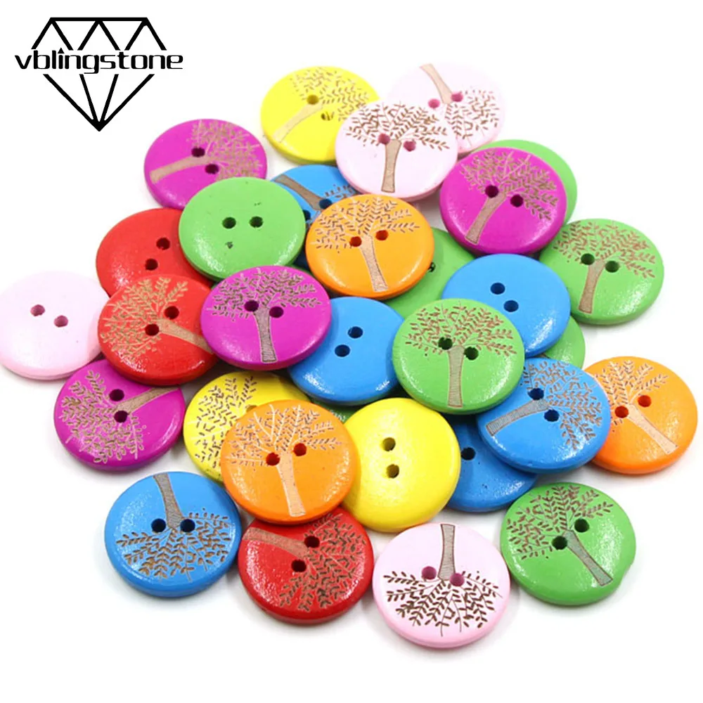 50 шт 20x20 мм Разноцветные круглые кнопки с двумя отверстиями дерево деревянная