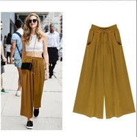 autumn european and american hot style trousers wide leg pants elastic waist tie rope womens casual pants new