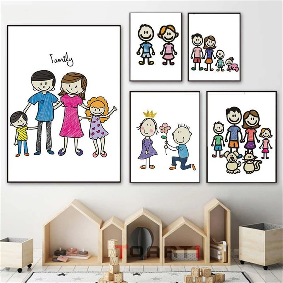 

Canvas Painting Print and Poster Wall Pictute Home Art Decor Lovely Happy Family Wall Picture Art Painting Canvas Printings