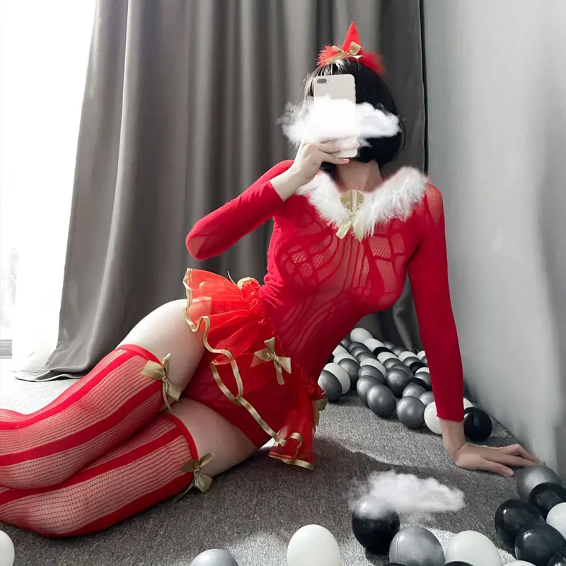 

2020 Adult Sexy Lingerie Christmas Princess Costume COSPALY Halloween Cosplay Hollow Mesh Clothing Adult Temptation Underwear