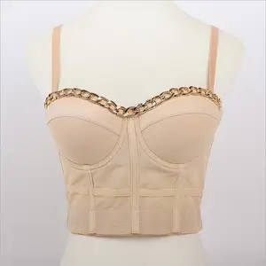 Ins, с металлической цепочкой, с отделкой бисером культур топы бюстгальтер Бальные сценический костюм вечерние Клубные пуш-ап бюстье кроп-топы корсет, Бралетт Топы F1942