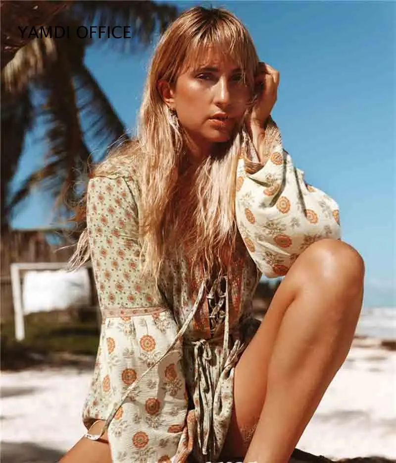 YAMDI осенний палантин комбинезон для женщин с цветочным принтом в винтажном стиле