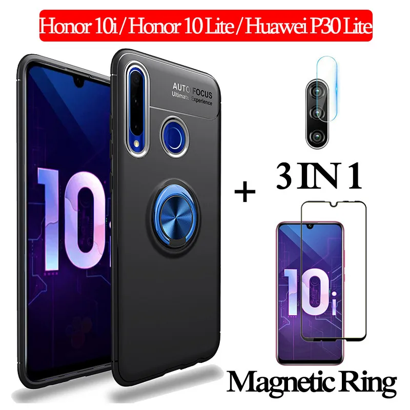 3-in-1 BlackBlueCase 3-в-1 стекло+ магнитом Силиконовое чехол хонор 10 лайт чехол на Honor 10i 10Lite мягкий чехол на телефона huawei p30lite чехол полное покрытие чехол на хонор 10i чехол honor 10i магнитная кольцом чехол - Цвет: 3-in-1 BlackBlueCase