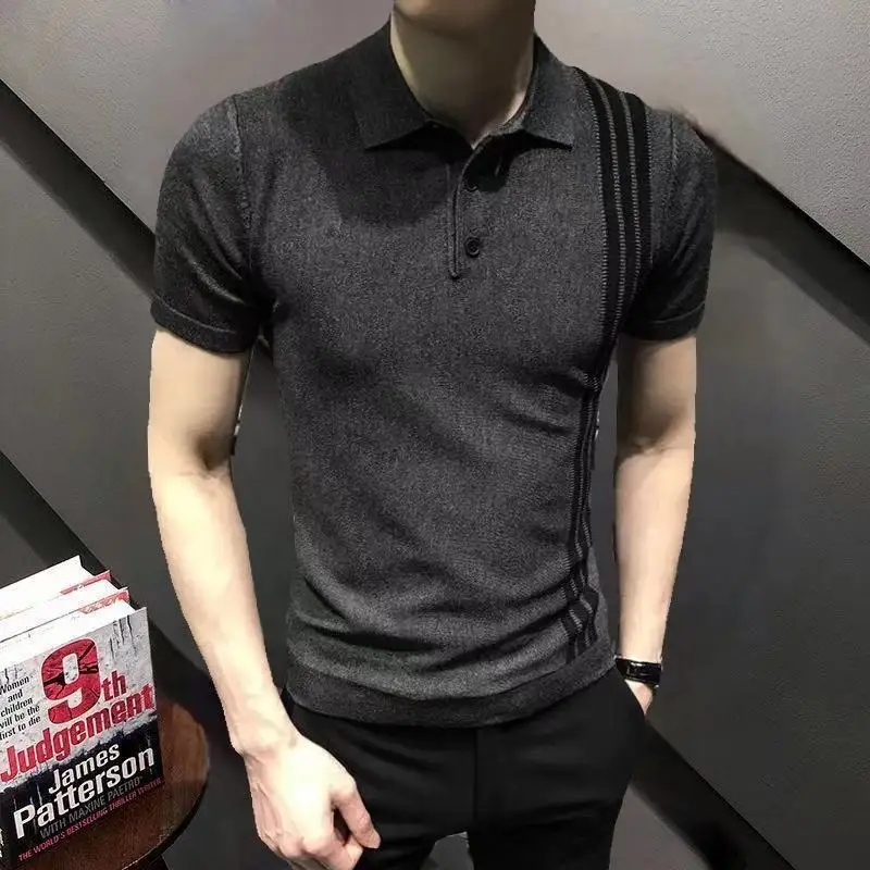 

2021 new summer short sleeve polo shirt men's slim fit men's Lapel men's business T-shirt flow knitting top