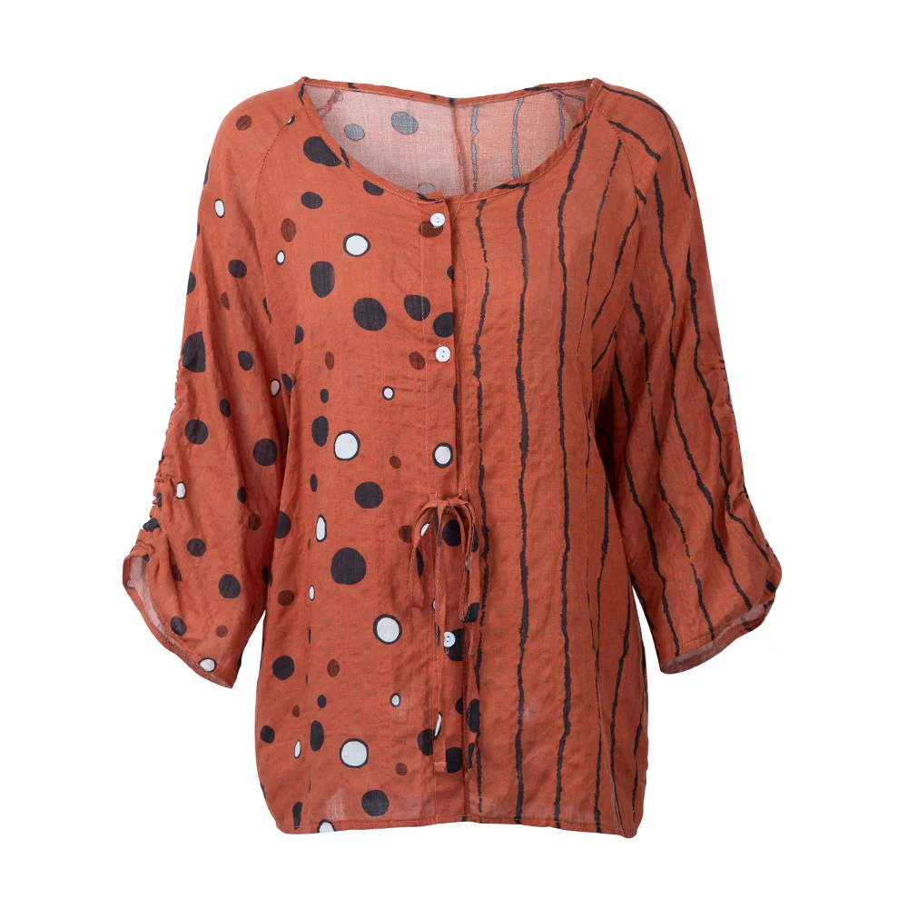 Женская винтажная Свободная блузка размера плюс с рукавом 3/4 полосатая рубашка в