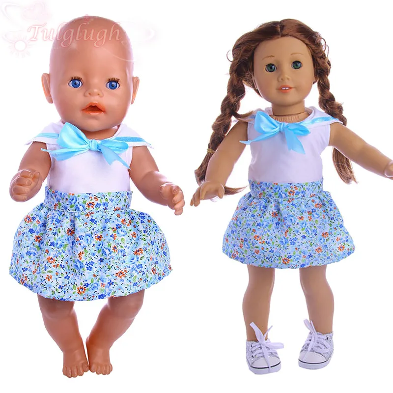 Костюм из футболки и юбки с цветочным принтом для девочек-кукол размер 43 см |