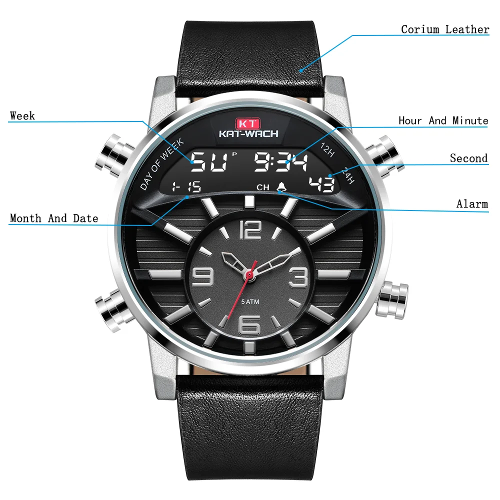 KAT-WACH Fashion Sports Watch Men Military Clock Camouflage Waterproof Week Display Men Watches Digital Watch relogio masculino