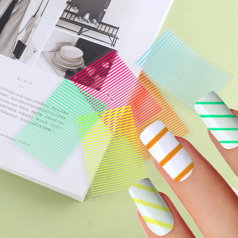 1 шт. полосатые линии наклейки для ногтей s 3D флуоресцентная наклейка кривая