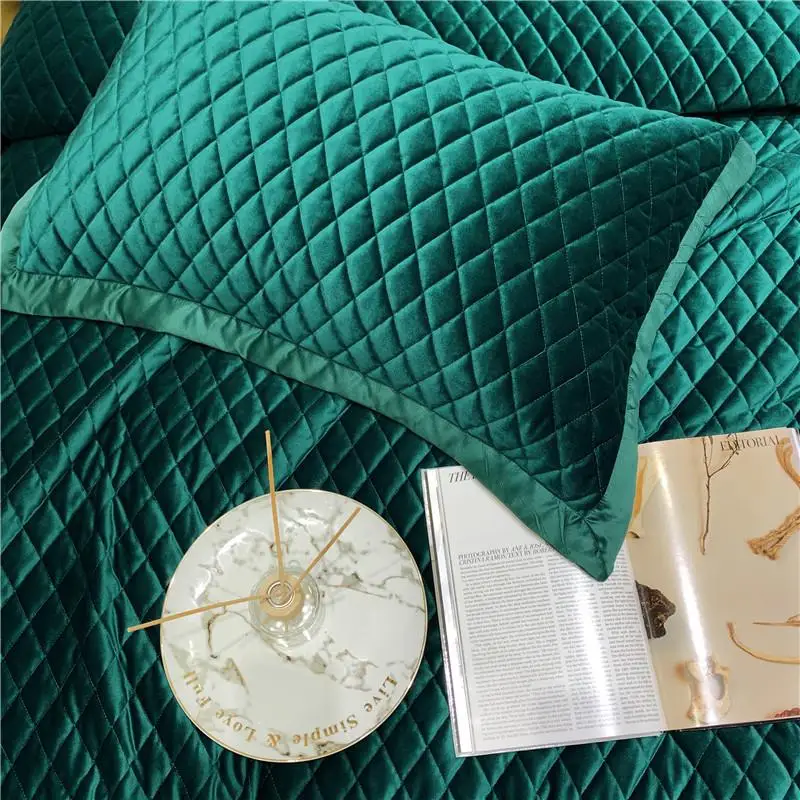 Роскошное мягкое шелковое бархатное флисовое стеганое покрывало зеленого