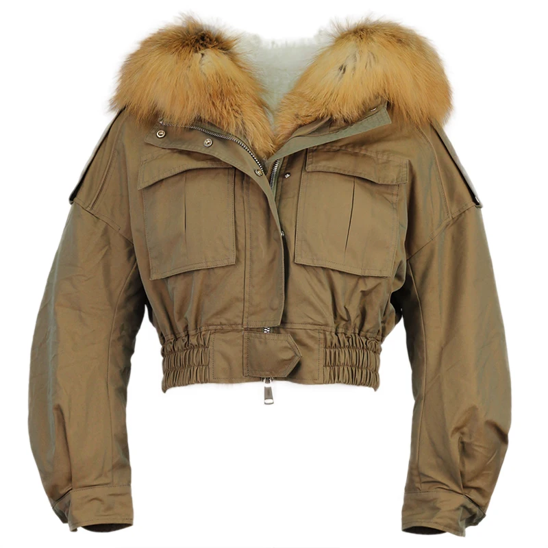 Женская короткая парка с большим воротником из натурального Лисьего меха зимняя