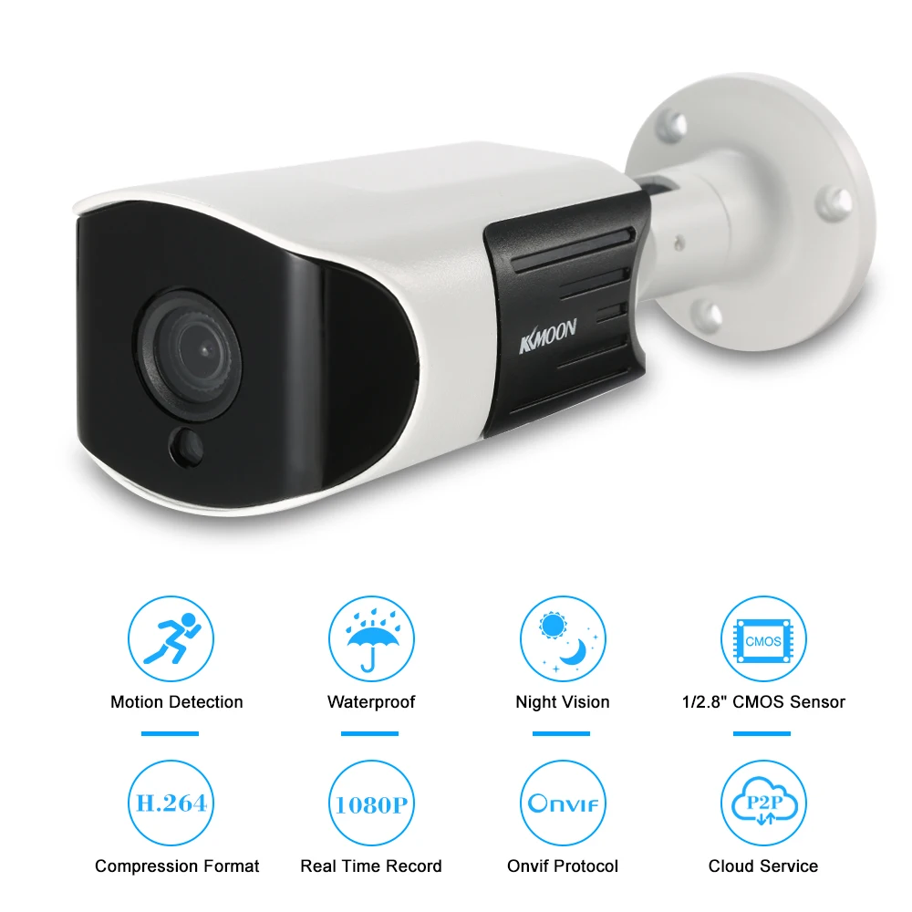 

KKmoon 1080P POE IP камера 2.0MP 3,6 мм 1/2.8 "CMOS P2P Onvif ночное видение IR-CUT Обнаружение движения водонепроницаемое приложение для телефона