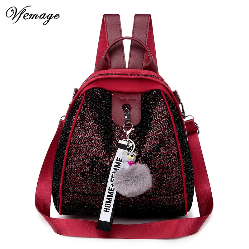 Vfemage высококачественный Оксфордский женский рюкзак с блестками женская сумка