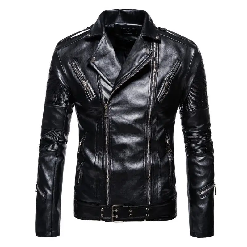 

HOT/ Autumn Men's Fashion personality Large size Black and white color matching motorcycle casual PU jacket with lapel / M-5XL