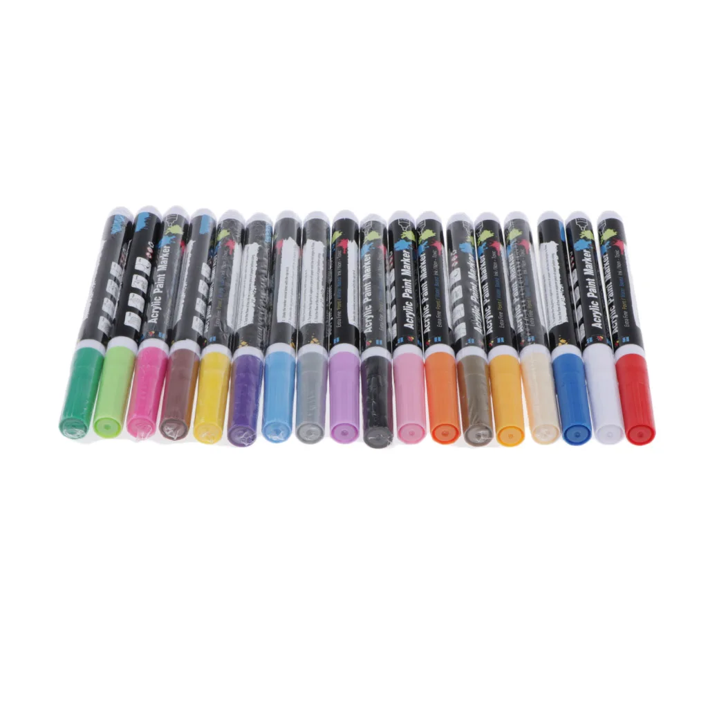 

18/28Color Acrylic Paint Marker Pen 2mm Point Tip Art Permanent Painting Pen Set