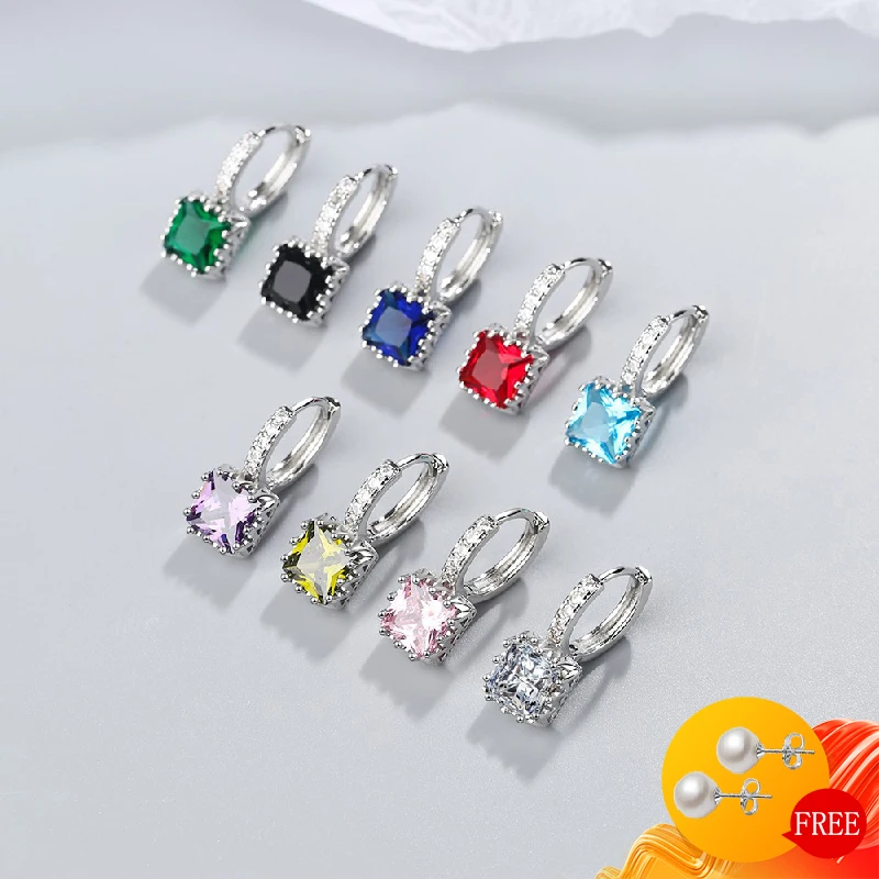 

Fashion 925 Silver Jewelry Earrings for Women Wedding Promise Accessories Square Topaz Zircon Gemstone Drop Earring Dropshipping