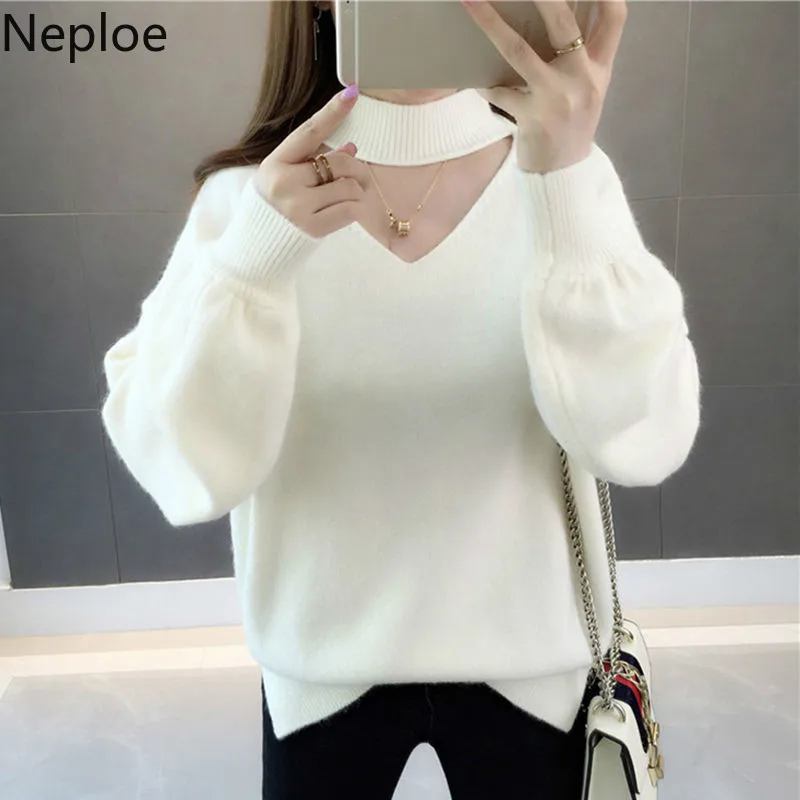 Женский плотный пуловер с длинным рукавом и фонариком свободный трикотажный