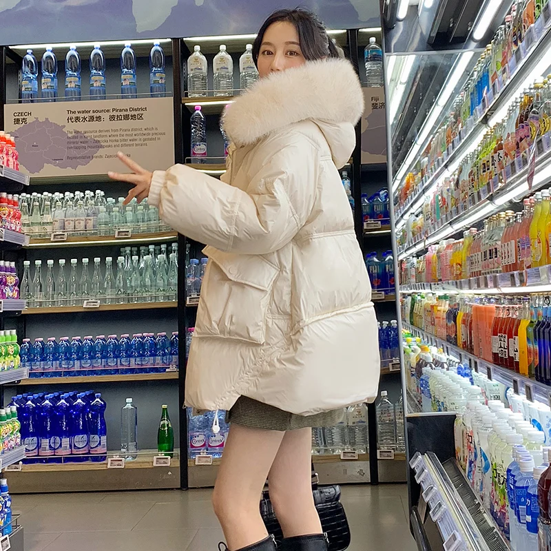 

Casual Real Fox Fur Collar Coat Female Winter 2021 Hooded 90% White Duck Down Jacket Women Korean Fashion Abrigo Mujer Gxy1018