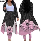 Женское пальто FORUDESIGNS, полинезийское племя, традиционный узор гибискуса, 2 предмета, леггинсы с высокой талией, модная женская винтажная одежда