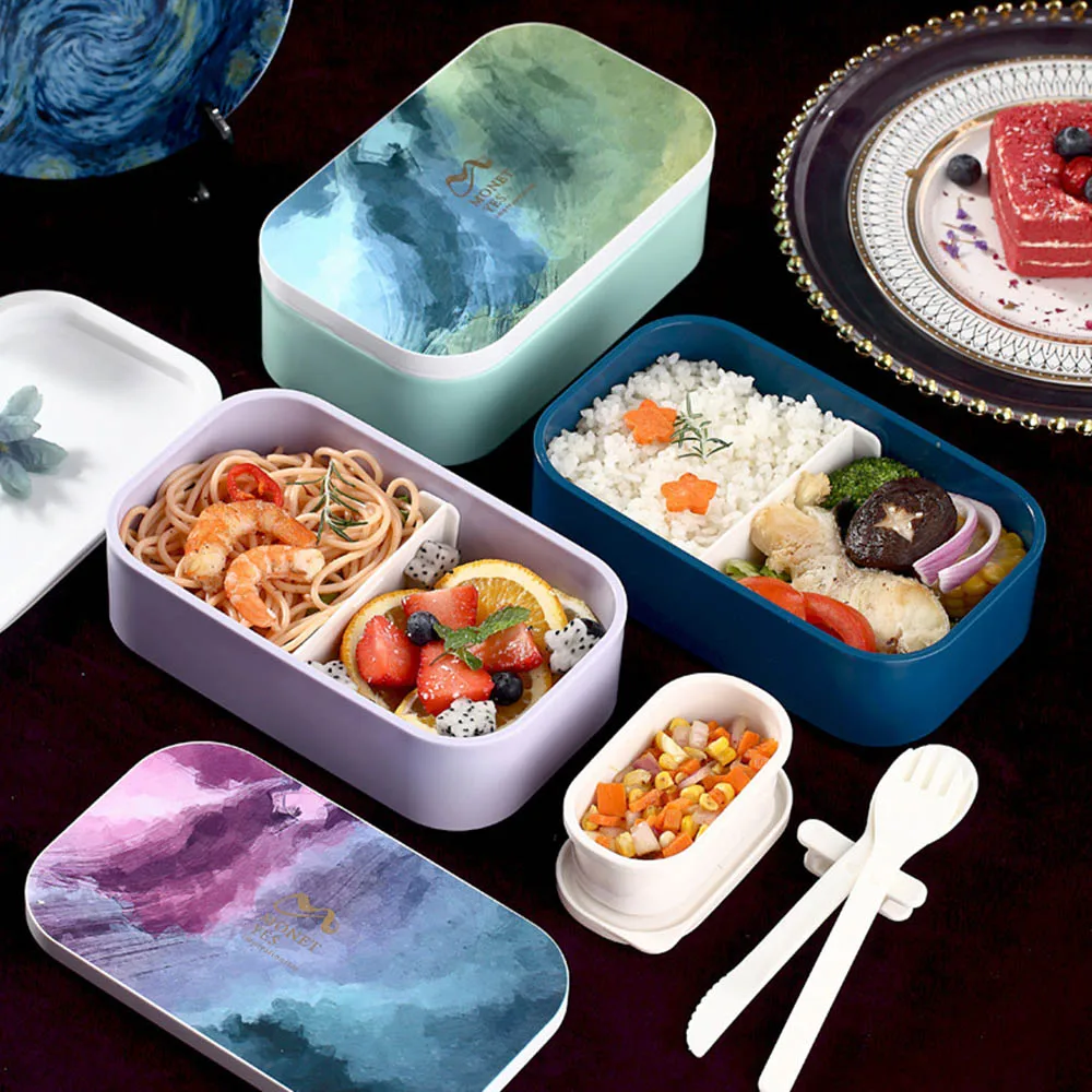 

Microwave Bento Box With Soup Bowl Spoon Chopsticks Food Storage Container PP Material Dinnerware Kids School Office Lunch Box