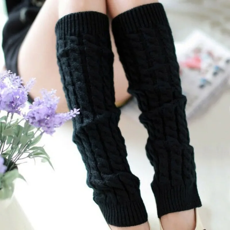 

Women Leg Warmers Cable Knitted Knee High Winter Boot Socks Stockings Footless