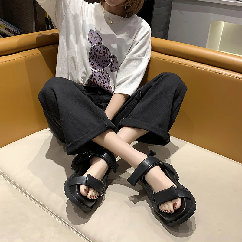 

Clogs Wedge 2021 Summer Sports Women's Sandals Low-Heeled Shoes With Strap Suit Female Beige Muffins shoe Platform Low-heeled Gl