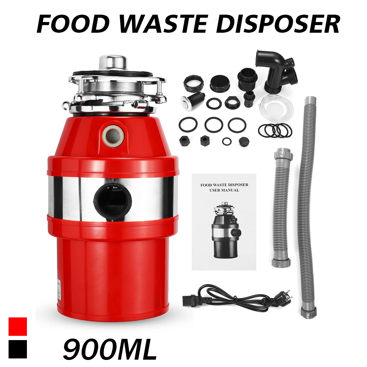 

Kitchen Food Garbage Processor Disposal Crusher 2600rpm Food Waste Disposer 900ml Stainless steel Grinder Air Switch 370W 220V