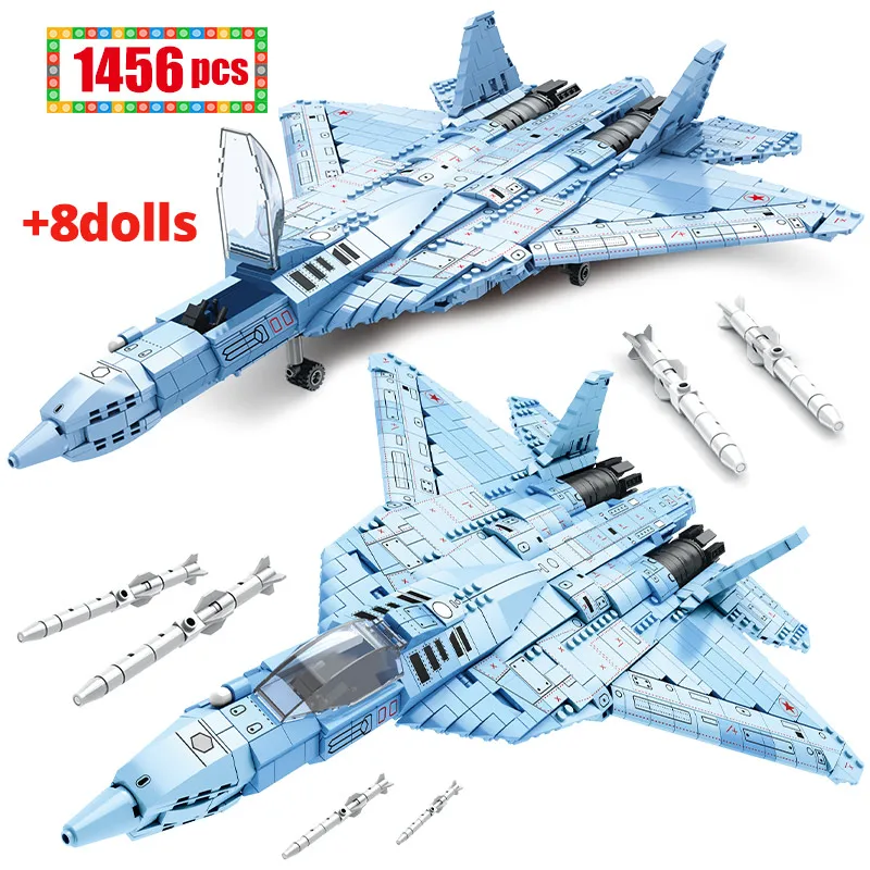 

1456pcs WW2 Military Technical Su-57 Fighter Aircraft Building Blocks City Police Airplane Army Figures Bricks Toys for Children
