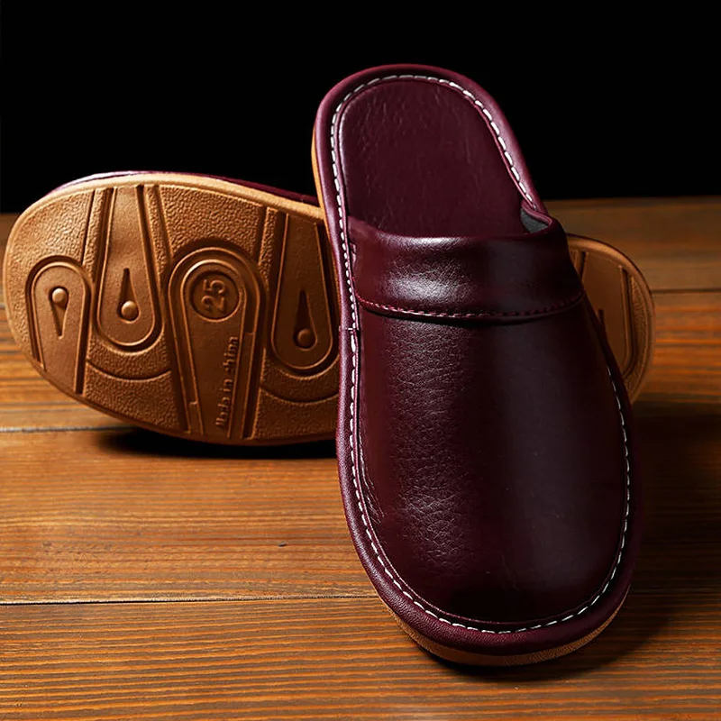 

PU Leather Slippers Unisex Home Shoes Men Indoor Slippers 2020 Spring New Classic Shoes Man Leather Slippers