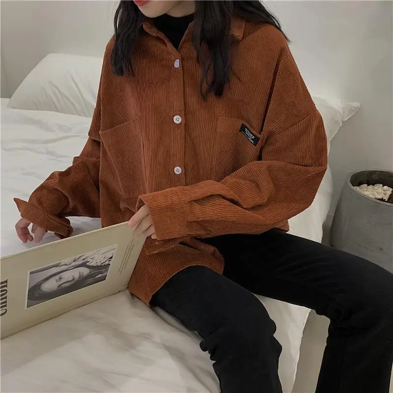 

Shirts Women Spring Long Sleeve Loose Corduroy Student Lapel Minimalist All-match Leisure Daily Harajuku Newest Outerwear Female