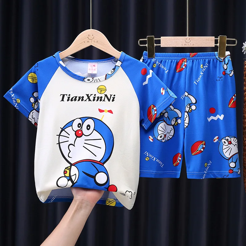 

2022 Summer Children Pajamas Boys Girls Set Short- sleeve Cute Sleepwear Baby Clothes Wholesale Clothing Kids Gift