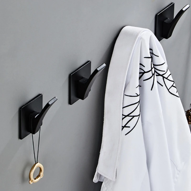 

Modern Wall Mount Black Metal Hook Key Holder Adhesive Square Towel Hanger Rack