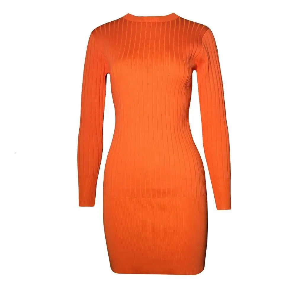 Зимнее Повседневное трикотажное облегающее платье, женское осеннее мини-платье с длинным рукавом, сексуальное неоновое платье-свитер