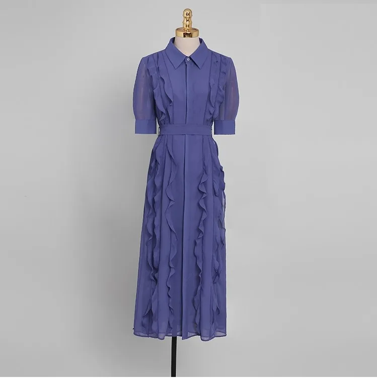 

summer women's dress 2021 Ruffle chiffon long skirt fairy temperament shirt skirt long sleeve medium long dress traf