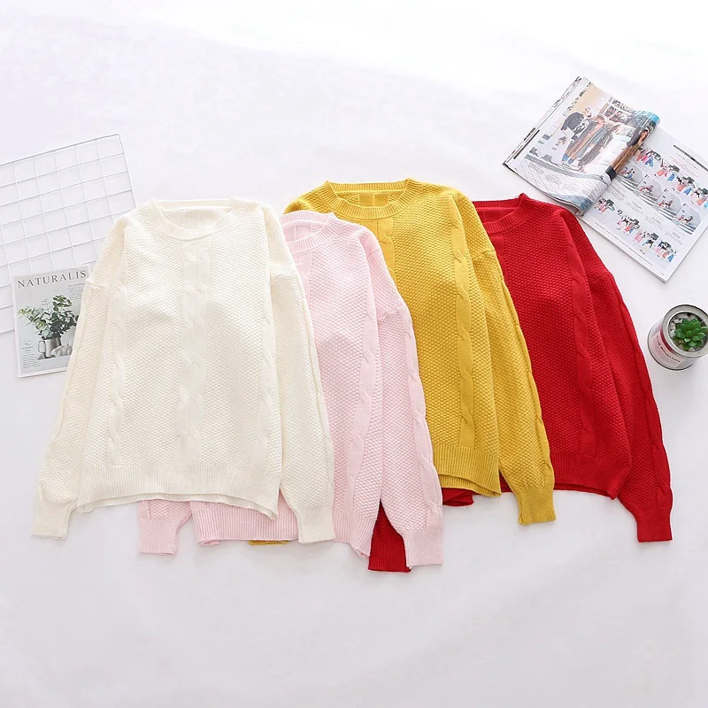 Модный простой осенне-зимний женский свитер для повседневной девочки свободный