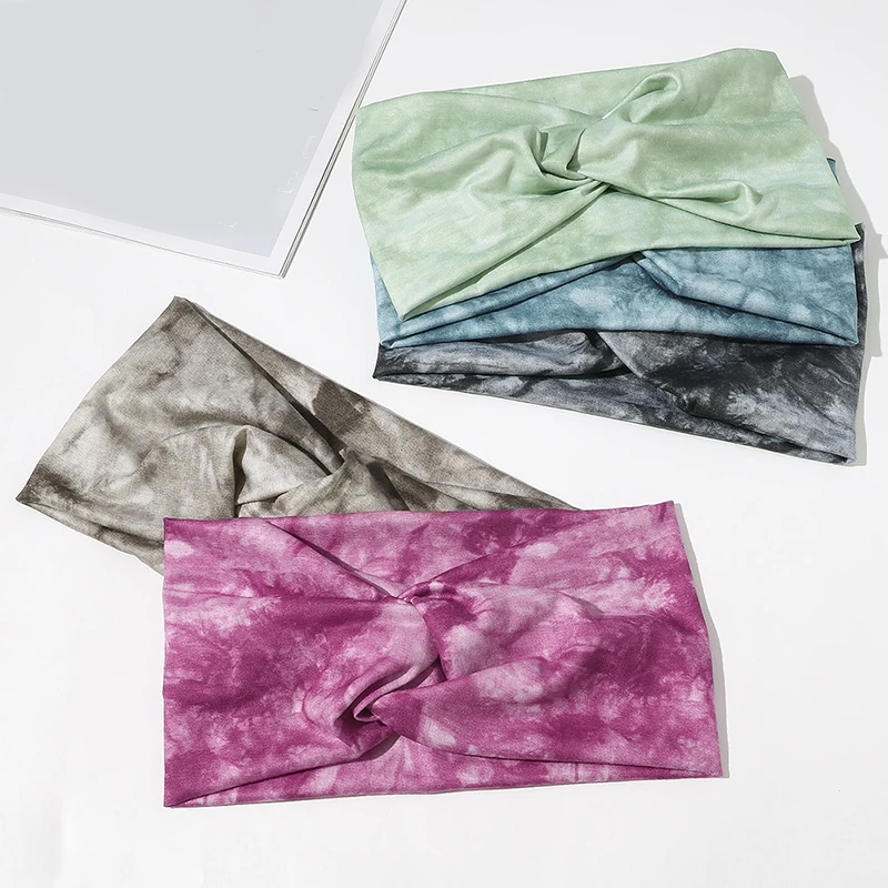 

Twist Cross Headbands Knot Elastic Hair Band Headwrap Wide Hairband Yoga Sport Tie Dye Stretch Sweat Headband Women Headwear Run