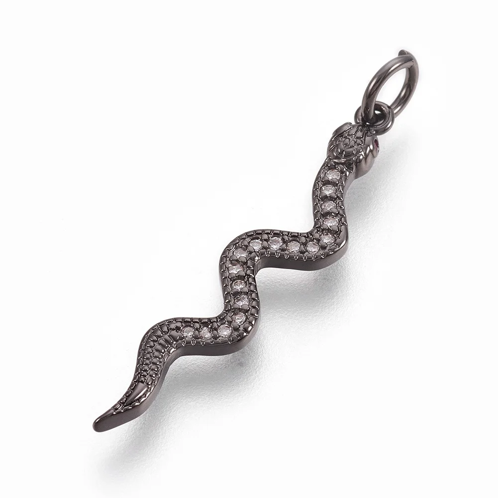 

20pcs Brass Micro Pave Cubic Pendants Snake Clear Real 18K Gold Plated Charms For DIY Jewelry Making 29x6x2mm, Hole: 3mm