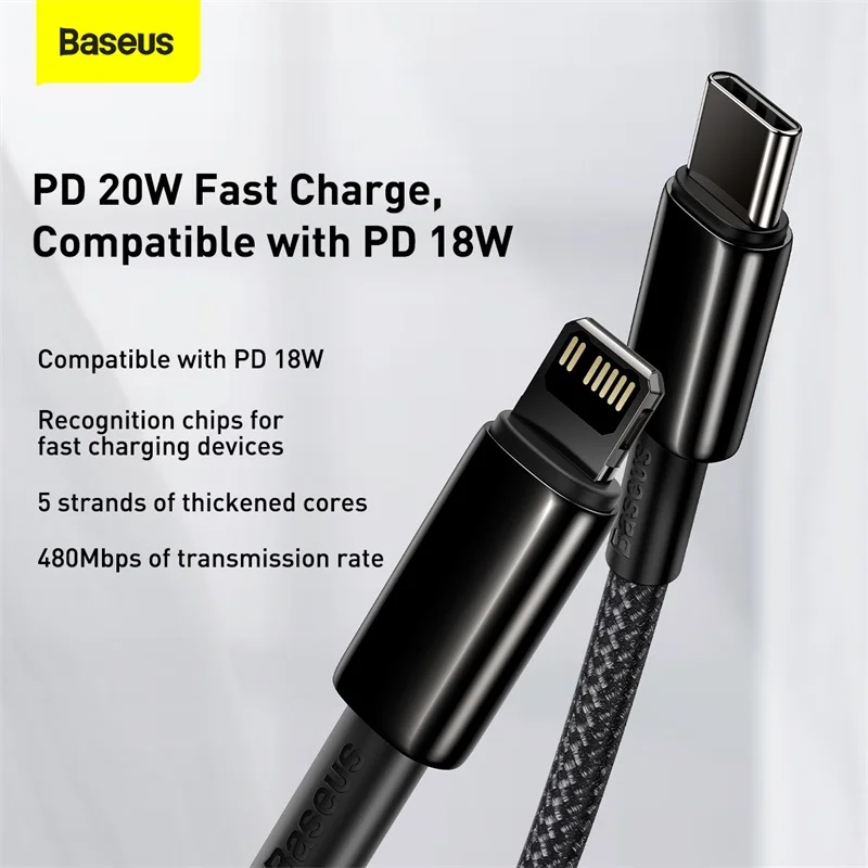 

Baseus PD Type C to Lighting Fast Charging Cable 20W for iPhone 13 12 11 pro Macbook PD Charger Sync data cord USB C USB-C Cable