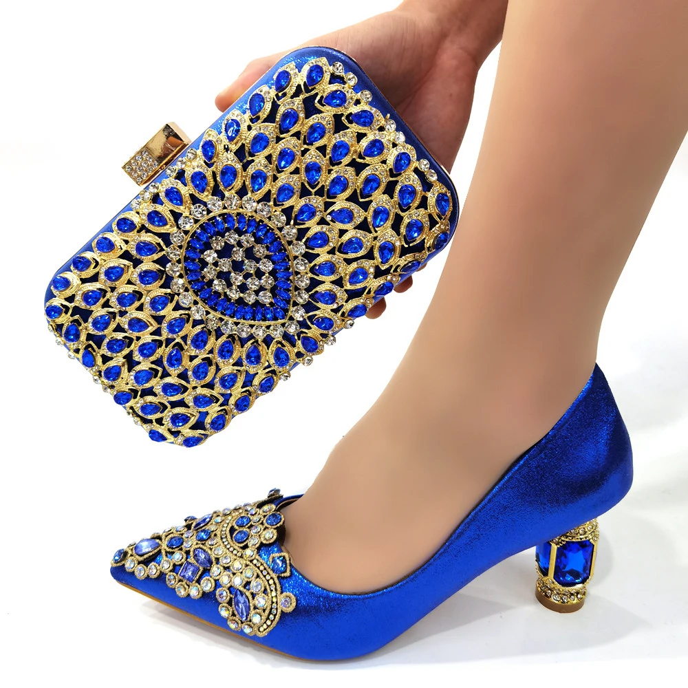 

Specials Design Italian Women Shoes and Bag to Match in Royal Blue Color High Quality Slingbacks Pumps for Garden Party