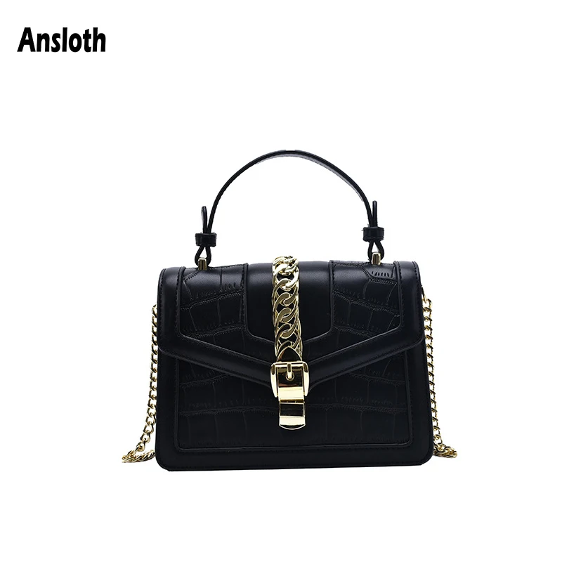 Ansloth Luxury Crocodile Pattern Crossbody Bags For Women Female Chain Handbags Solid Color Small Flap Bags Lady Fashion HPS1012
