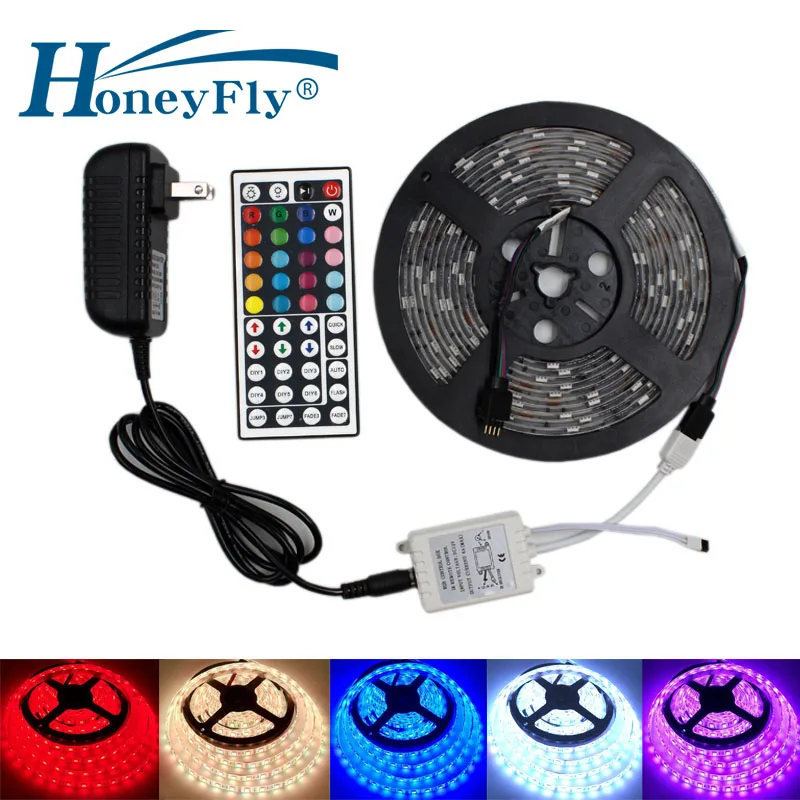 

HoneyFly RGB LED Strip Light 5050 5m 10m Flexible Waterproof Neon Lamp Remote Controller Light Bar DC 12V Adapter Set