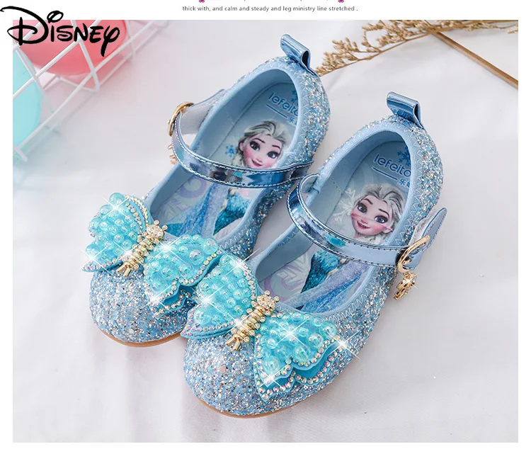 

Original Disney Frozen Aisha Princess Shoes Baby Soft Sole Girls Single Shoes Crystal Sequined Leather Shoes Kids Shoes for Girl