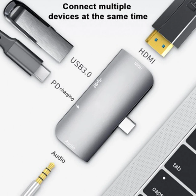 4 в 1 USB C концентратор type к Hdmi + аудио PD 30 Гц 3 5 мм Тип зарядный адаптер для Macbook iPad Pro