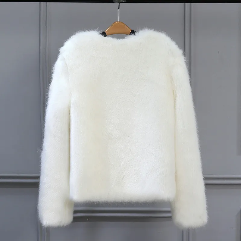 

Women's Faux Fur Warm Coat Autumn Winter Female Long-sleeved Solid Color Cardigan Warm Slim Short Coat Street Wear
