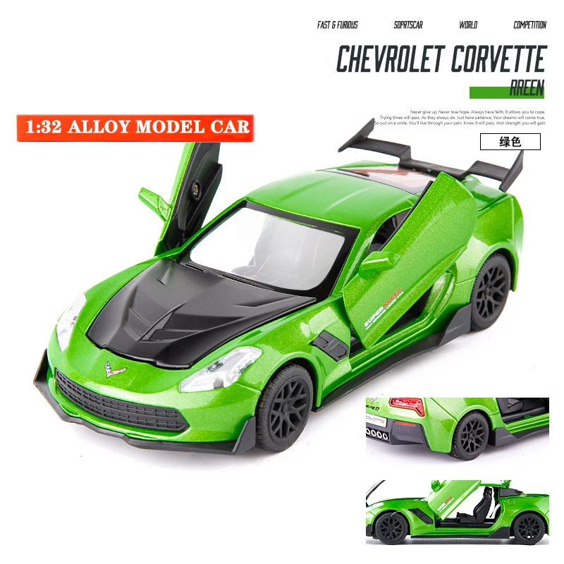 No Original Box 1:32 Corvette Diecasts& Toy vehicles сплав оттягивающийся автомобиль игрушки Модель со звуком и светильник игрушечные машинки для детей Подарки - Цвет: No Original Box