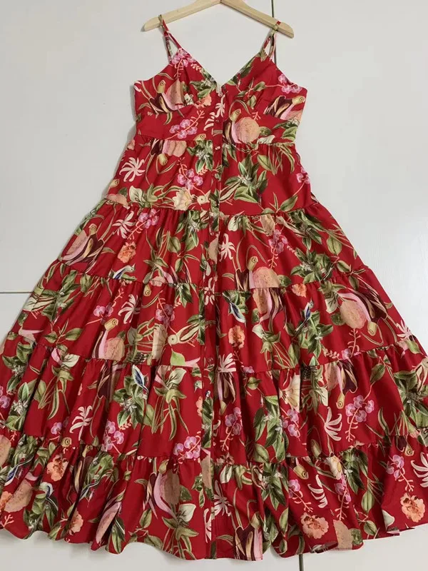 

and summer French retro elegant suspender sexy V-neck breast wrapped print stitching swing dress long