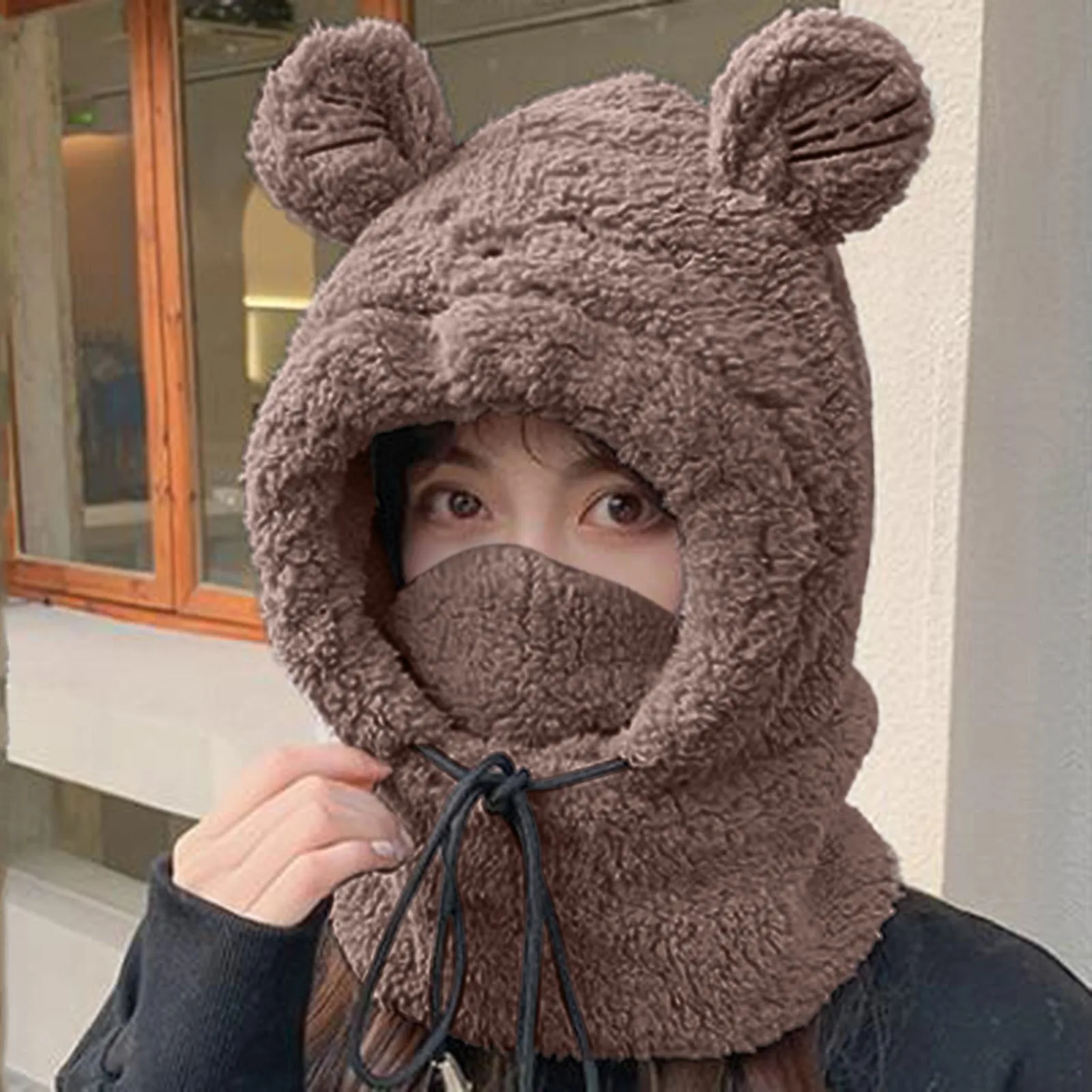 

Зимний женский Шарф Kawaii теплая Балаклава теплый плюшевый пояс и защита ушей для верховой езды Lei Feng шляпа рукав слюнявчик F Зимний # A