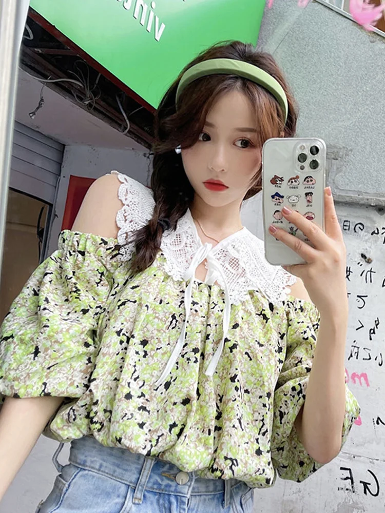 Женская летняя тонкая рубашка с рукавами-фонариками и цветочным принтом | одежда
