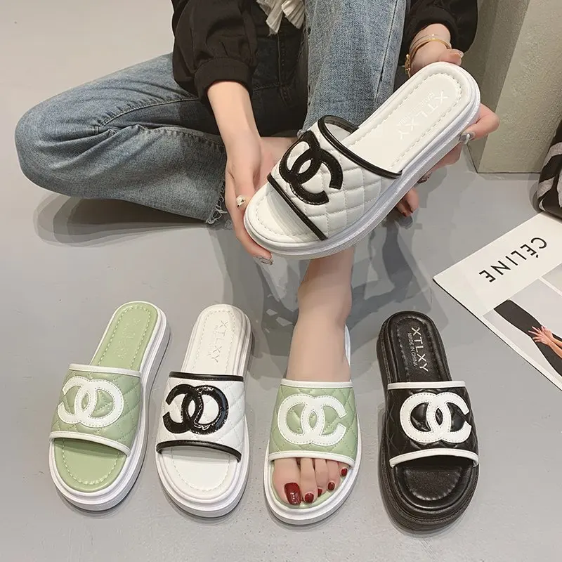 

Fashion Ladies Outdoor Pu Casual Slippers Women Outdoor Luxury Brand Vacation Beach Sandals Casual Flip Flops Women Shoes